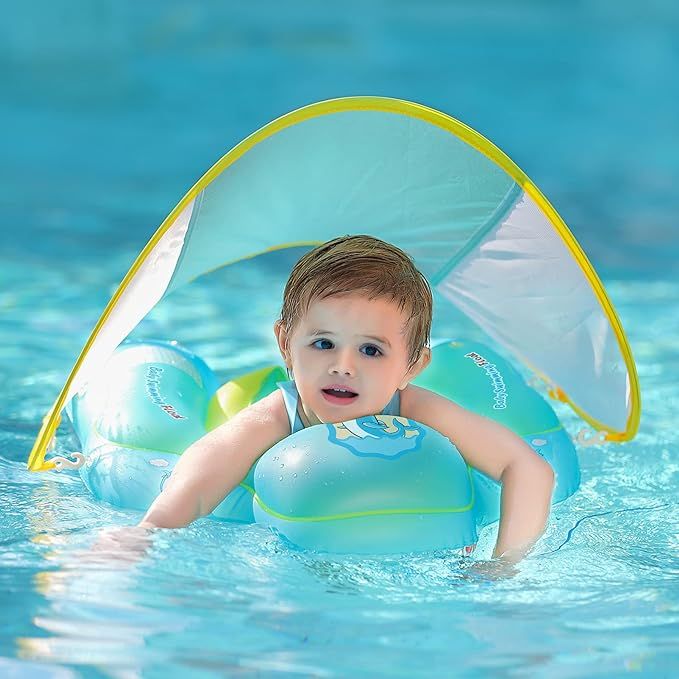 Free Swimming Baby Inflatable Baby Swimming Float with Bottom Support and Retractable Fabric Cano... | Amazon (US)