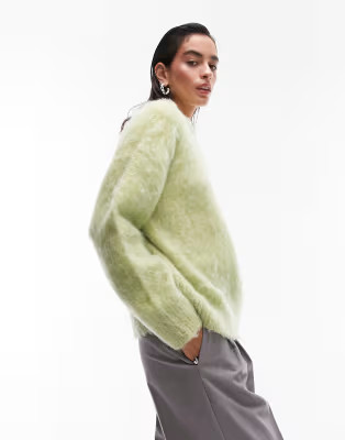 Topshop knitted fluffy sweater in green | ASOS (Global)