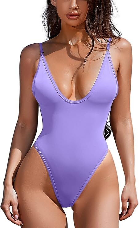 ESONLAR Women's Sexy Plunging V Neck Bathing Suit Open Back One Piece Swimsuits | Amazon (US)