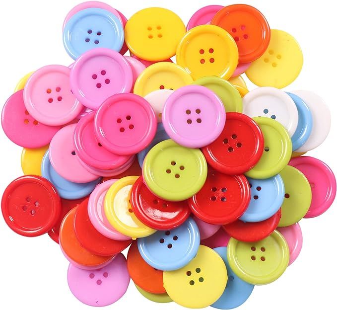 YAKA 50pcs Big Button Mix Fancy Round Plastics Button Overcoat 4 Holes Buttons DIY Craft Sewing B... | Amazon (US)