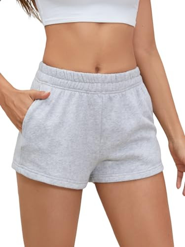 SOLY HUX Women's Sweat Shorts Casual Summer Elastic High Waist Running Lounge Shorts with Pockets Light Grey Large | Amazon (US)