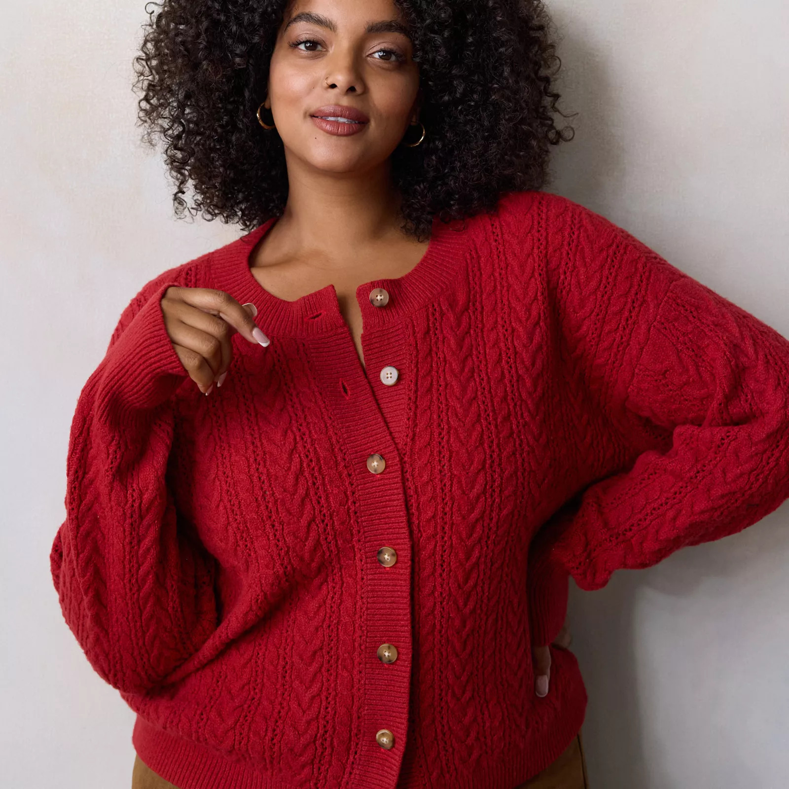 Plus Size LC Lauren Conrad Cable Knit Button Front Cardigan Sweater | Kohl's