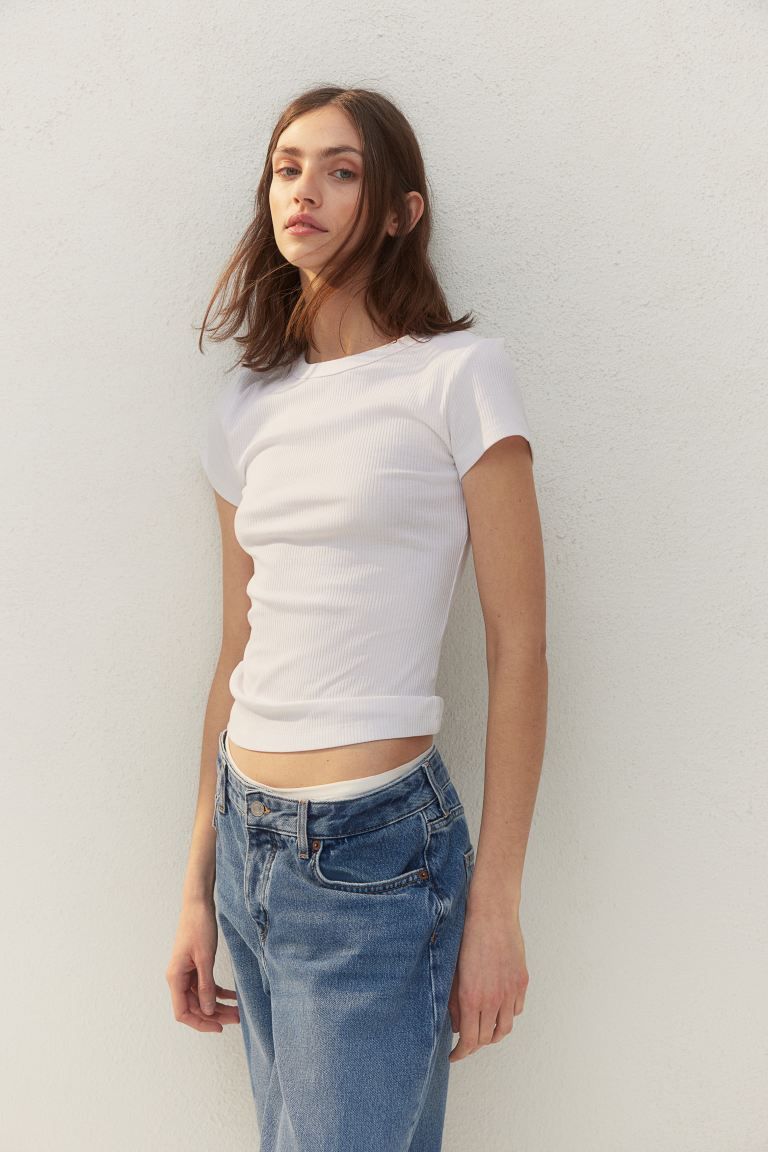 Ribbed T-shirt - White - Ladies | H&M US | H&M (US + CA)