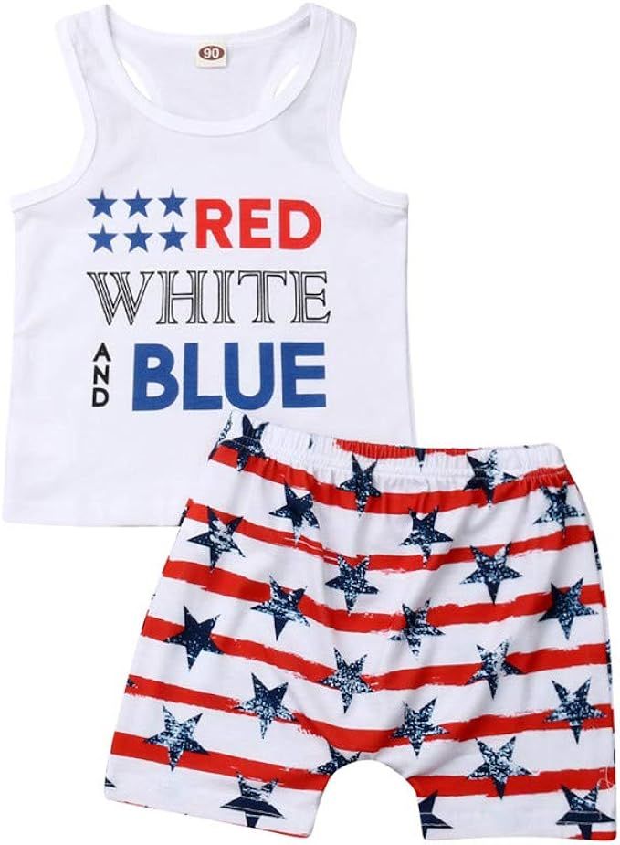 2Pcs Baby Boys Summer Clothing Sets Cute Letters Print Sleeveless Tank Tops T-Shirt+Palm Shorts O... | Amazon (US)