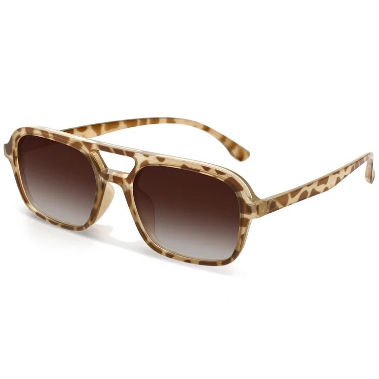 Sunier Women's Square Pilot Retro 70s Polarized Double-Bridge Trendy Fashion Tortoise Sunglasses | Walmart (US)