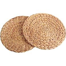 kilofly Natural Water Hyacinth Weave Placemat Round Braided Rattan Tablemats 11.8 inch x 2pc | Amazon (US)