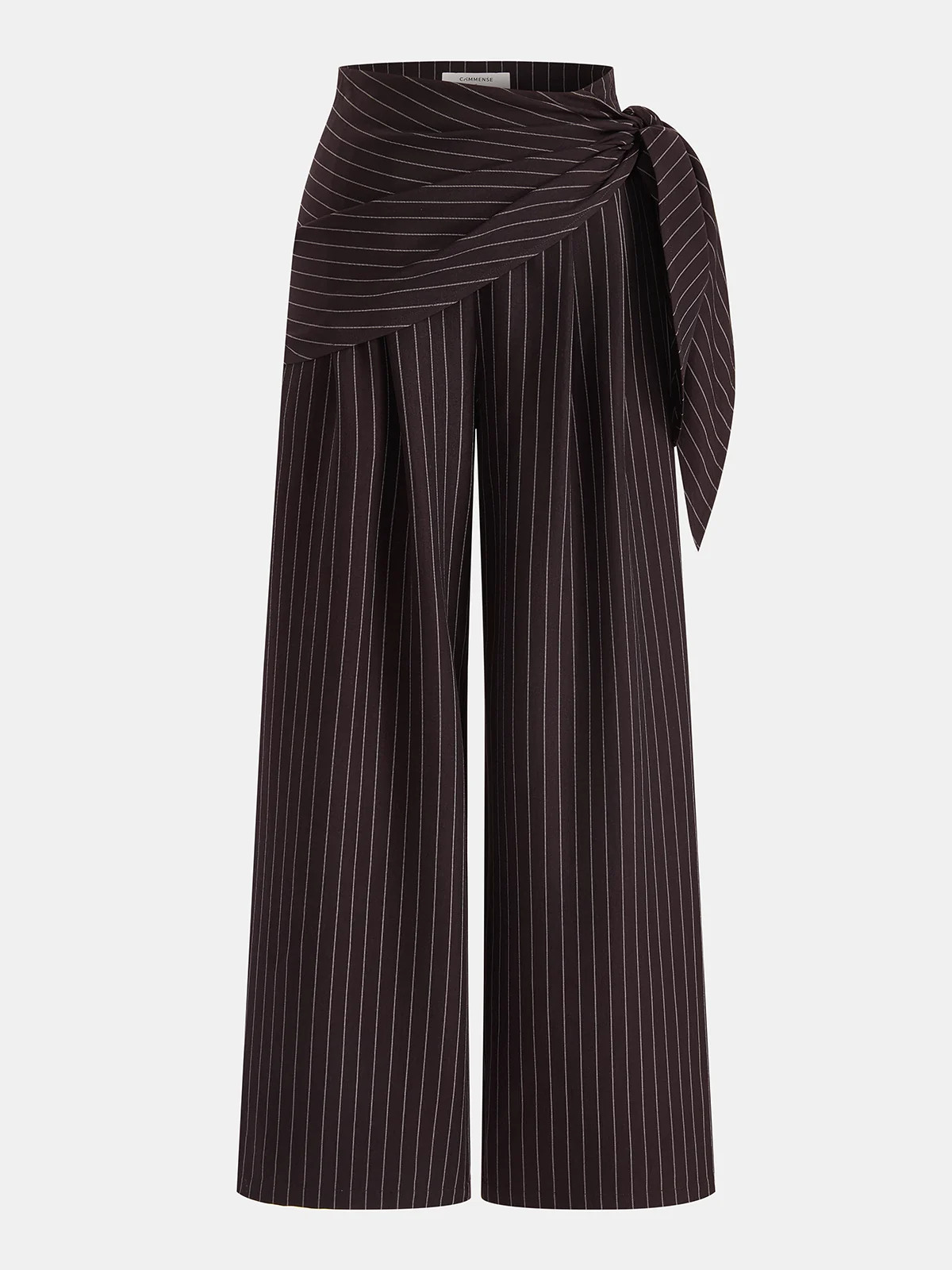 Wrap Tie-Waist Pinstripe Wide-Leg Pants | Commense