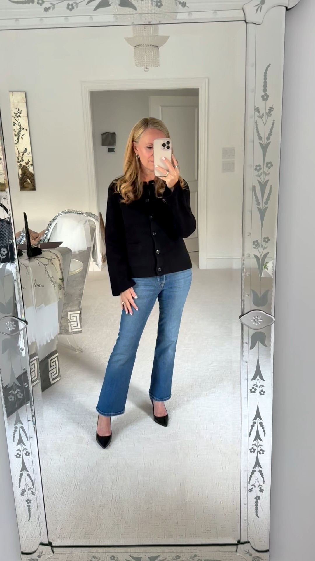 Paired with denim and heels is another great way to wear the cashmere lady jacket sweater from @onequince #QuincePartner
Fitz TTS I’m wearing XS 

#LTKHoliday #LTKootd #LTKOver40