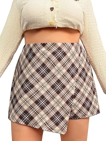 Floerns Women's Plus Size Asymmetrical Skorts High Waisted Skirts Shorts | Amazon (US)