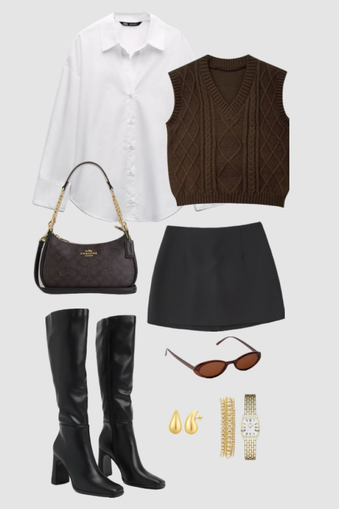 2024 fall outfit inspo/aesthetic. So excited to throw on this skort with a poplin button up & a sweater vest on top! Incorporating black and brown together this fall and winter. So much easier to match outfits 🤎🖤

~~shop my look here on LTK!!

#LTKSeasonal #LTKFallSale #LTKStyleTip