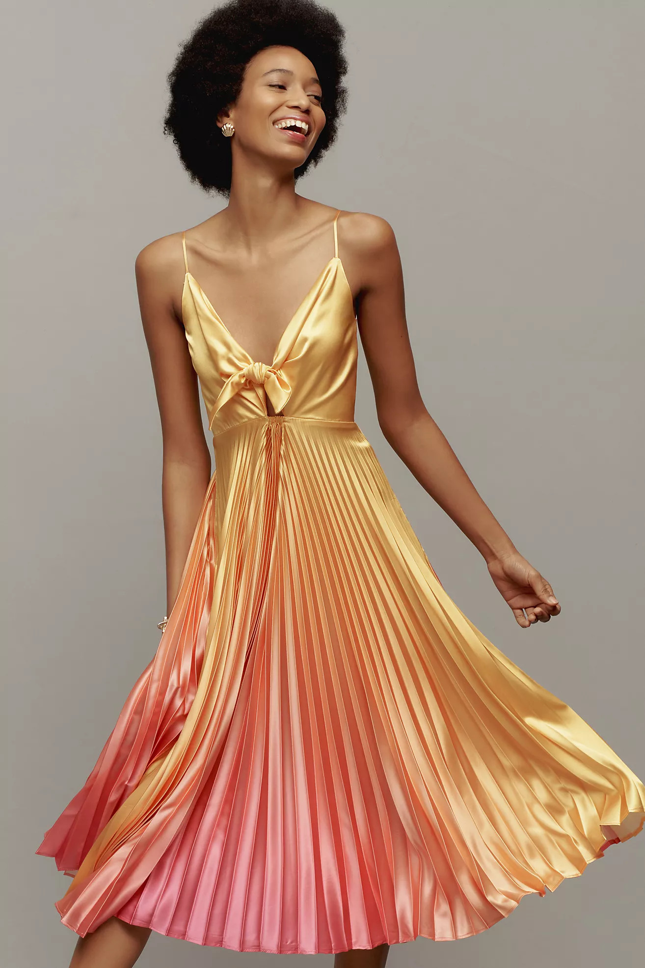 Delfi Collective V-Neck Pleated Midi Dress | Anthropologie (US)