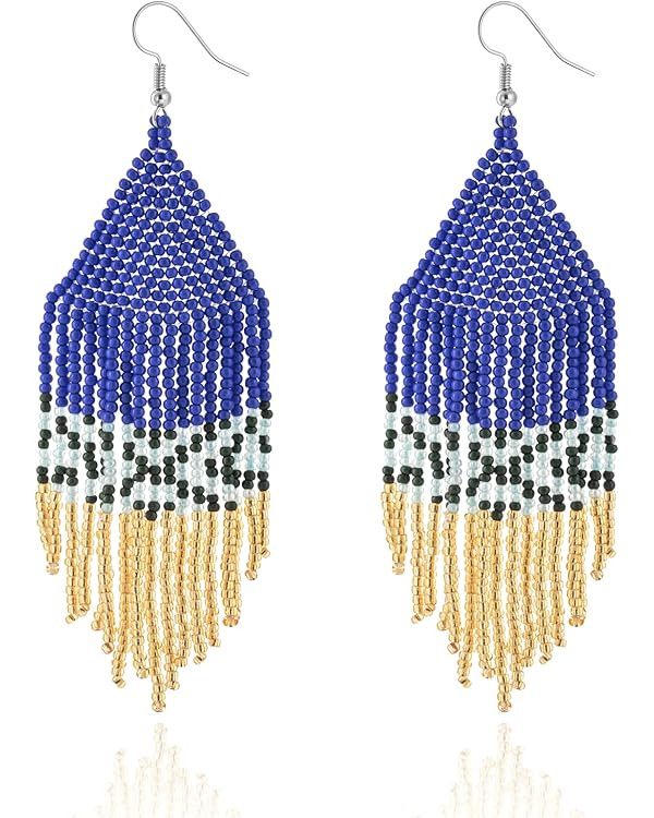 Native Beaded Tassel Earrings Boho - Handmade Seed Bead Statement Fringe Drop Earrings for Women ... | Amazon (CA)