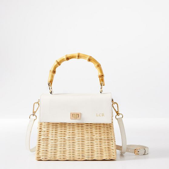 Bamboo Wicker Crossbody Bag, White | Mark and Graham