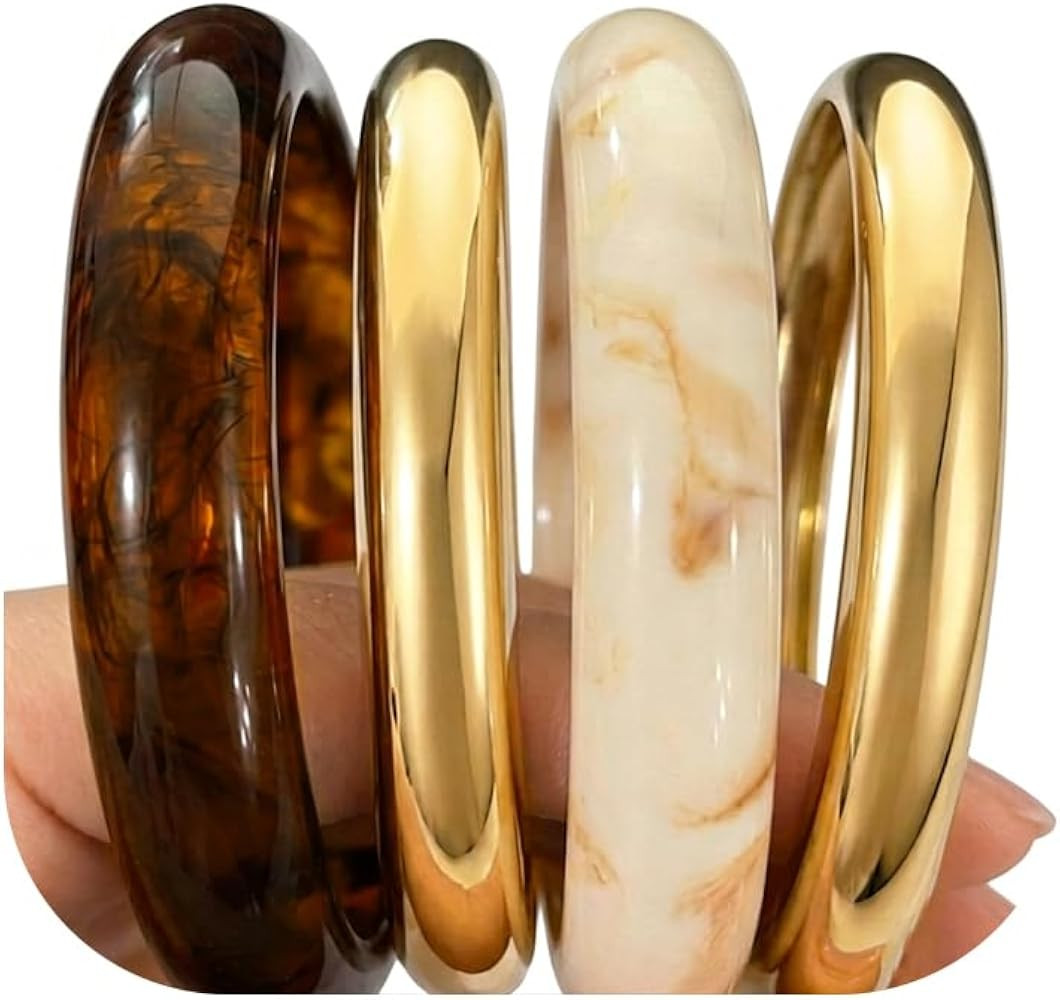 iF YOU Acrylic Gold Bangle Bracelets for Women, Chunky Brown Stackable Bangles Set, Trendy Thick ... | Amazon (US)