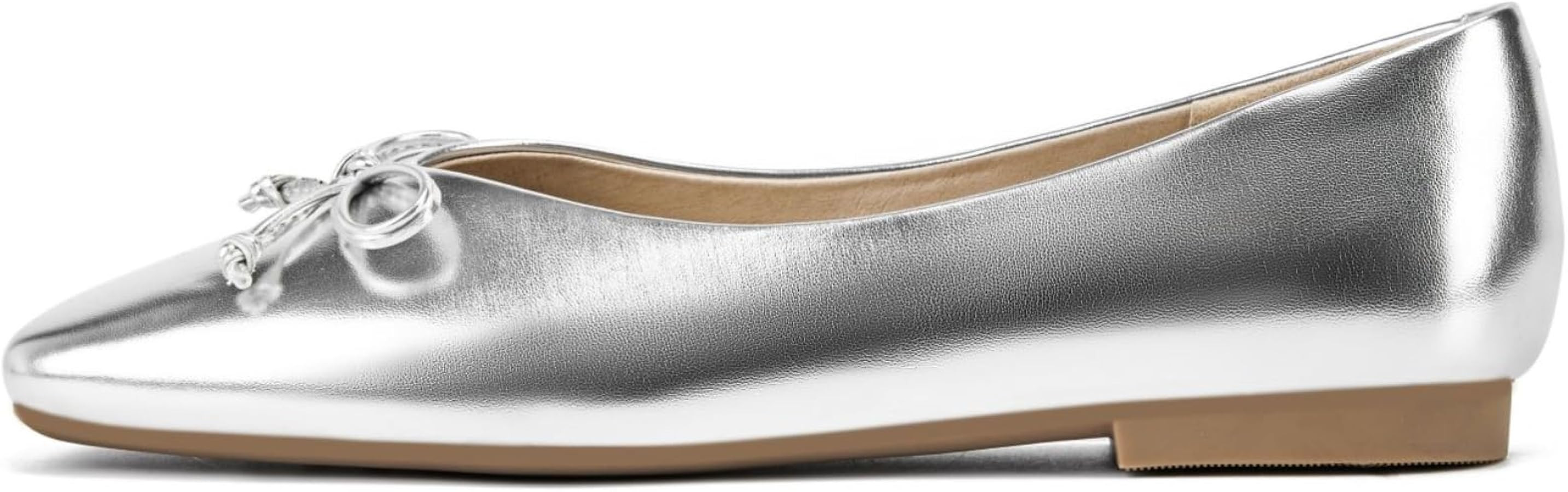 Women's Low Heel Flat Shoes Comfortable Square Toe Bowknot Decoration Casual Ballet Shoes | Amazon (US)
