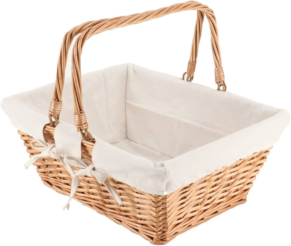 Wicker Picnic Basket with Handle Sturdy Woven Body with Washable Lining Hand Woven Basket for Sto... | Amazon (US)