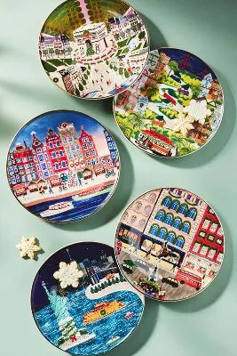 Christmas Time in the City Dessert Plate | Anthropologie (UK)