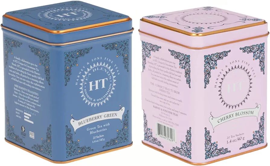 Harney & Sons Herbal Tea Variety Gift Set (2 Pack, 20 Bags Ea) - Blueberry Green Tea & Cherry Blo... | Amazon (US)