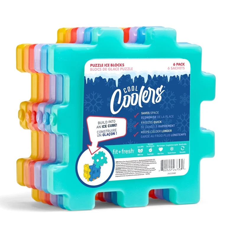 Cool Coolers by Fit + Fresh Kids Slim Ice Packs for Lunch Box, Reusable, Multicolored, Puzzle, 6P... | Walmart (US)