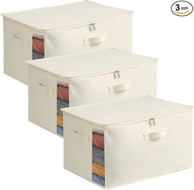 3-Pack Large Canvas Comforter Storage Bags for Clothes Sweater Clothes Organizer with Dual Zipper... | Amazon (US)