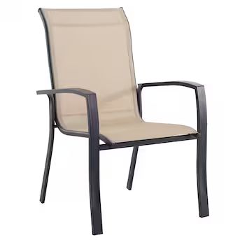 Style Selections Pelham Bay Stackable Black Metal Frame Stationary Dining Chair(s) with Tan Sling... | Lowe's