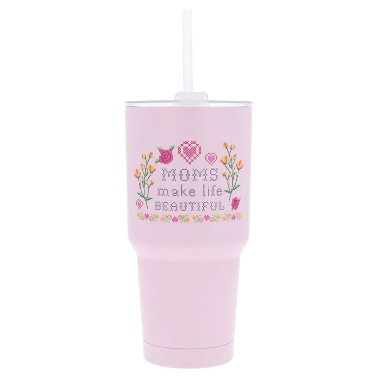Moms Make Life Beautiful Stainless Steel Tumbler with Straw, Pink, 32 oz, Mother's Day by Way To ... | Walmart (US)
