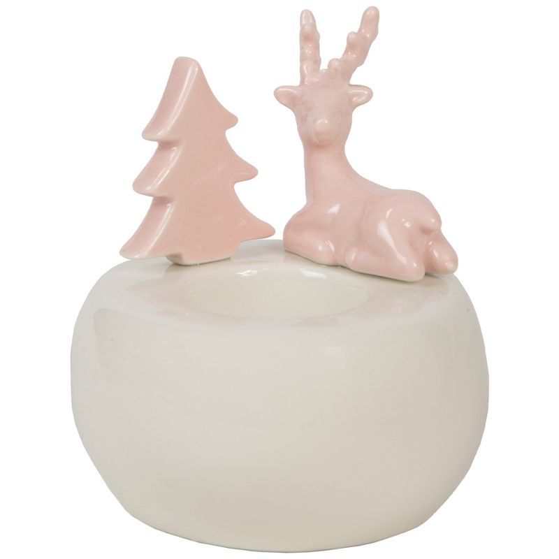 Northlight 4.5" Pink Reindeer with Tree Christmas Tea Light Candle Holder | Target