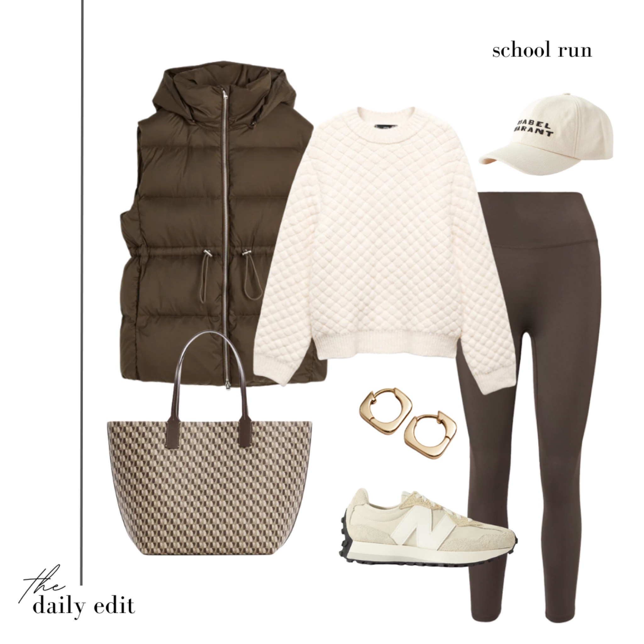 School run mum chic featuring the amazing H&M Goyard bag dupe 😍

Autumn outfits, what to wear today, Ganni cap, puffer jacket, gilet, chocolate brown outfit, skims, Spanx leggings, goyard bag, tote bag, new balance 327, neutral outfit, tonal outfit, casual outfit, school run outfit, the daily edit, neutral style, transitional style, capsule closet

#LTKeurope #LTKSeasonal #LTKstyletip