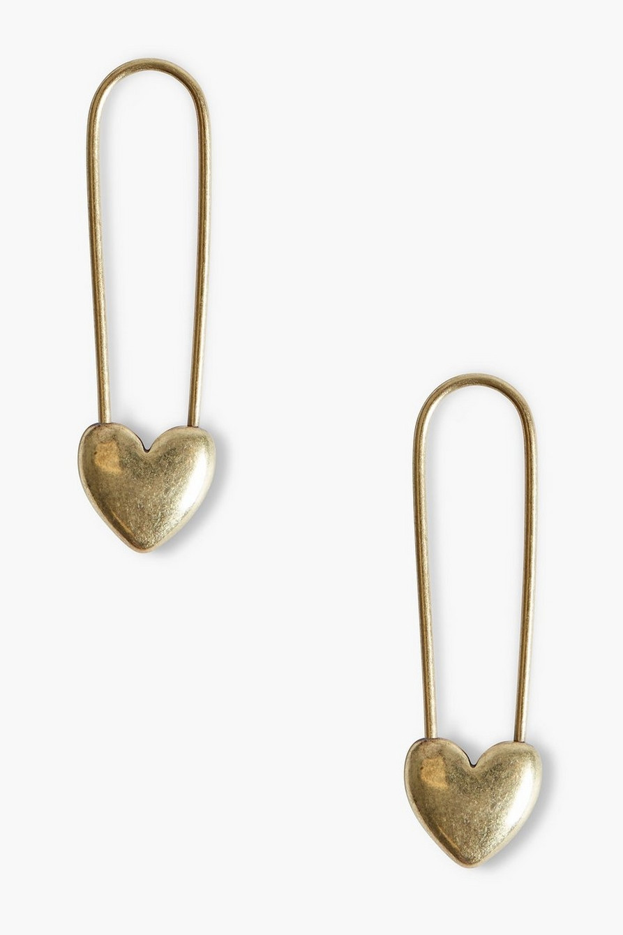 GOLD SAFETY PIN HEART EARRINGS | Lucky Brand