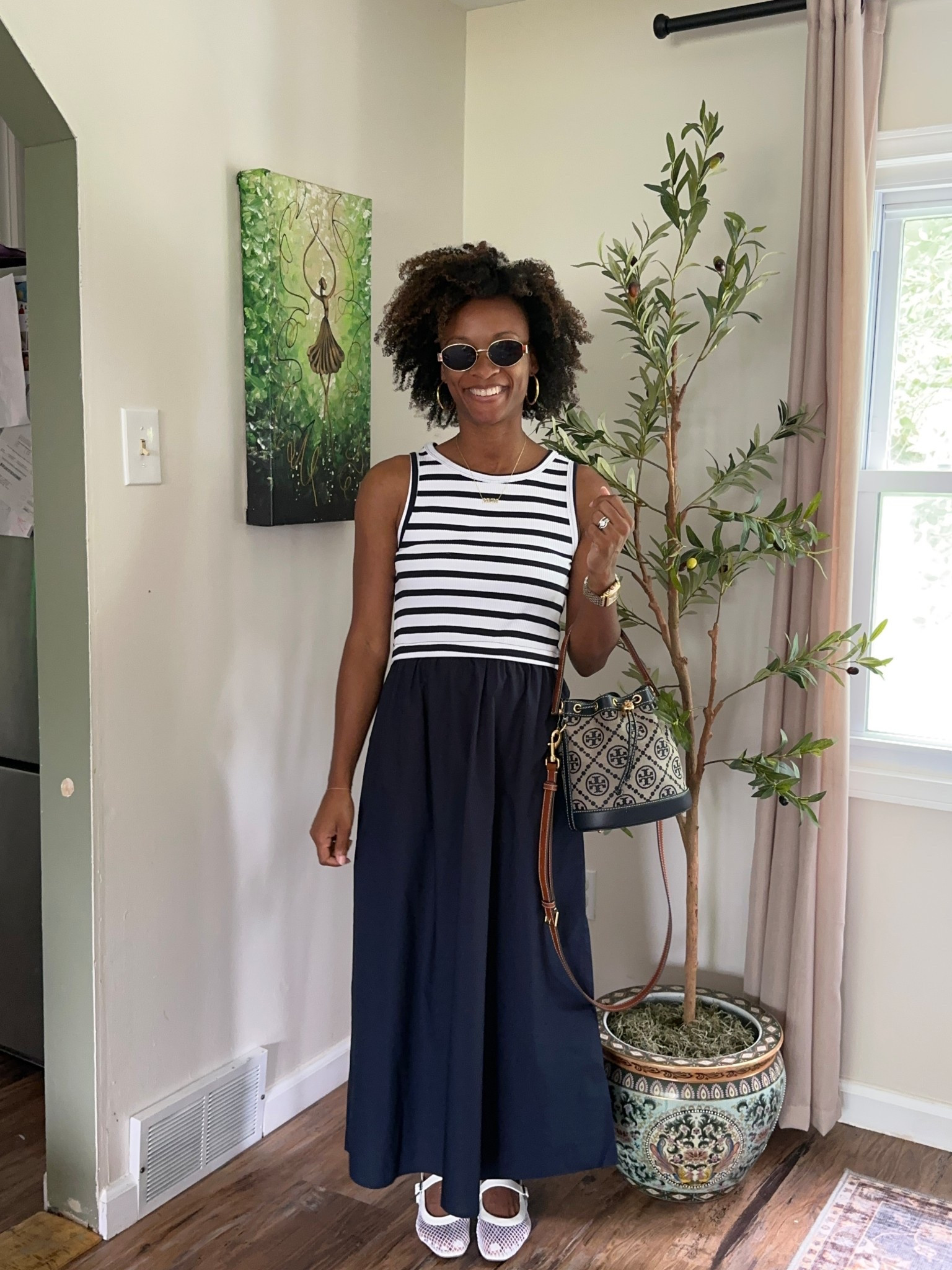 Navy stripe dress.  Wearing size smalll

#LTKSummerEdit