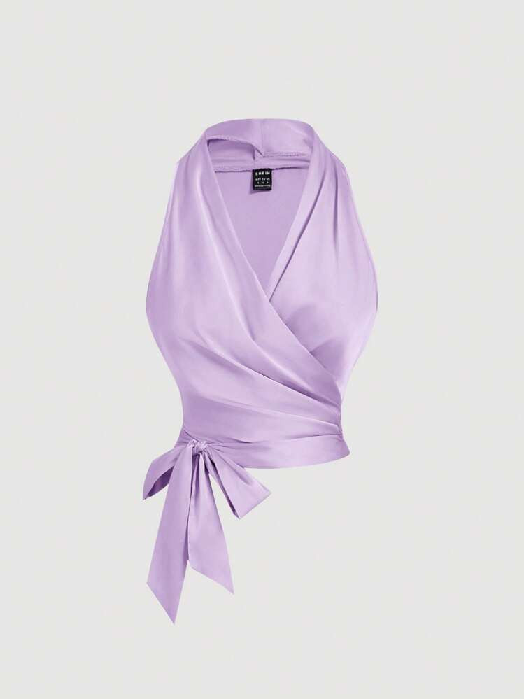 SHEIN MOD Women Vintage Lilac Sleeveless Knot Back Crisscross Tank Top | SHEIN
