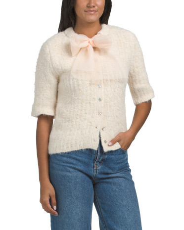 Bow Short Sleeve Cardigan | TJ Maxx