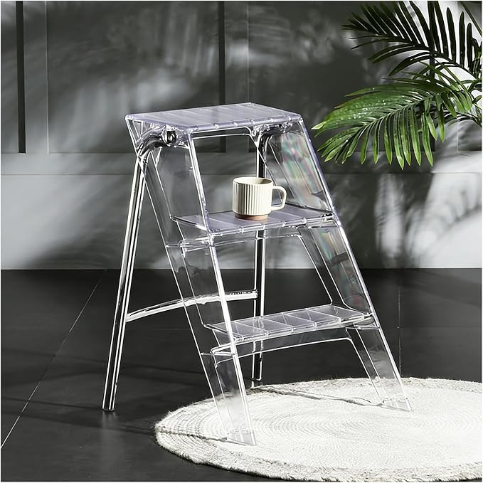 Acrylic Folding Step Stool for Adults,Portable 3 Step Ladder No Assembly | Amazon (US)