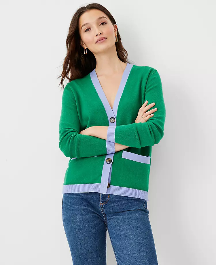 Tipped Boyfriend Cardigan | Ann Taylor (US)
