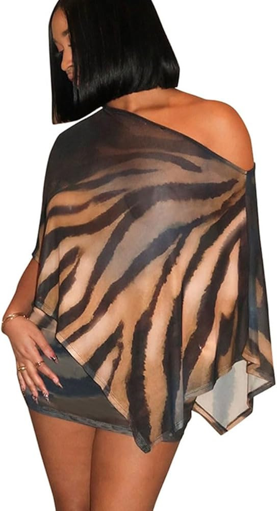 Wuitrie Two Piece Sets for Women Animal Print Off the Shoulder Poncho Tops Bodycon Fit Mini Skirt... | Amazon (US)
