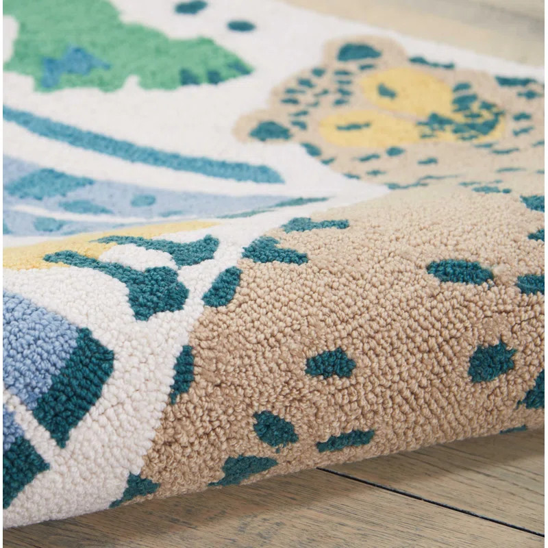 Crew Park Graphic Print Handmade Looped/Hooked Area Rug in Blue/Beige | Wayfair North America