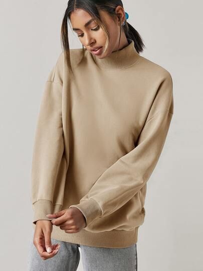 SHEIN Drop Shoulder Stand Collar Sweatshirt | SHEIN