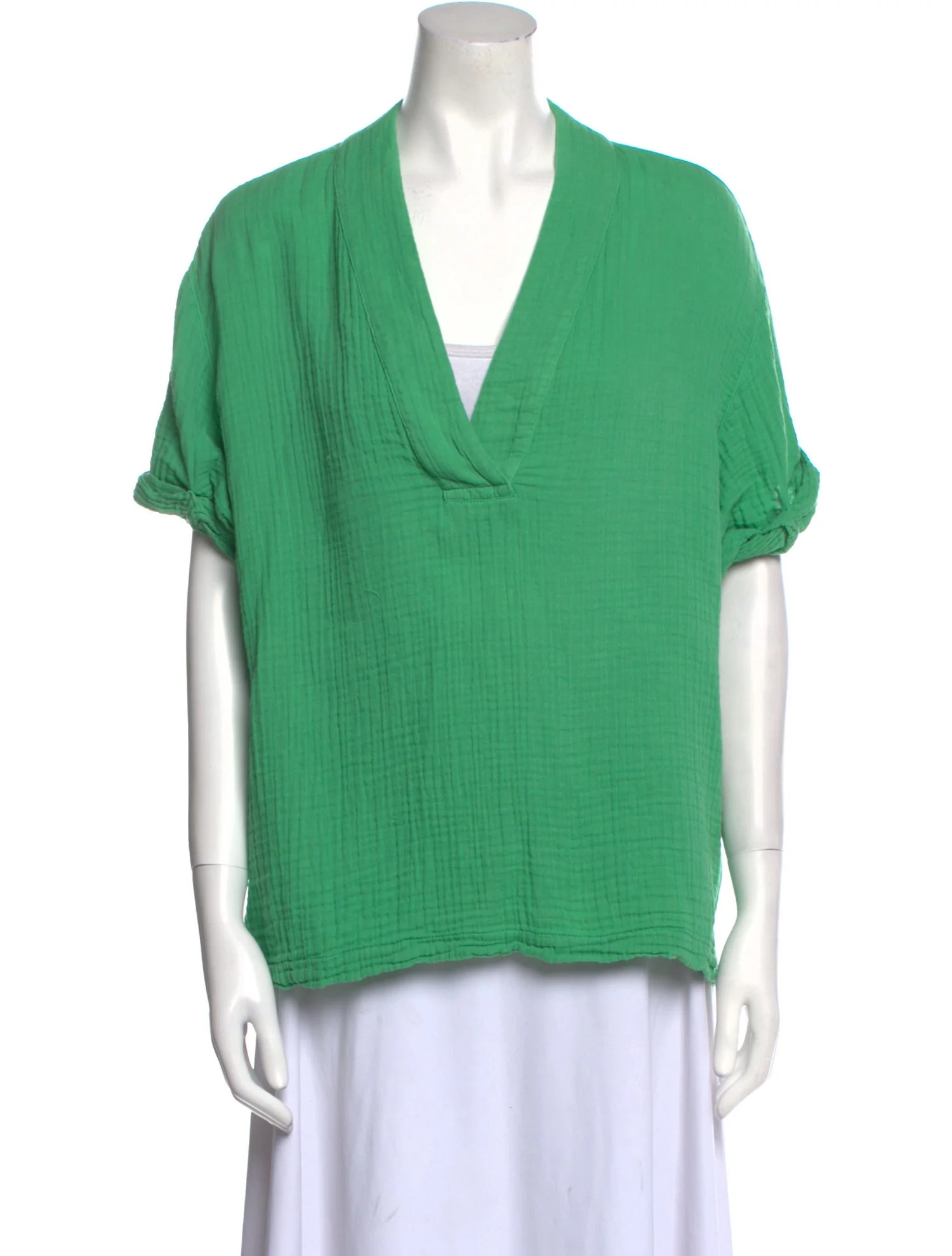 Plunge Neckline Short Sleeve Blouse | The RealReal