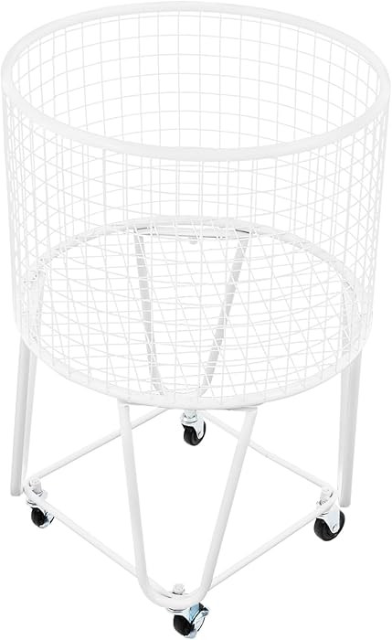 Rolling Laundry Basket Cart, White Metal Deep Laundry Basket Storage, Clothes or Linen Storage Or... | Amazon (US)