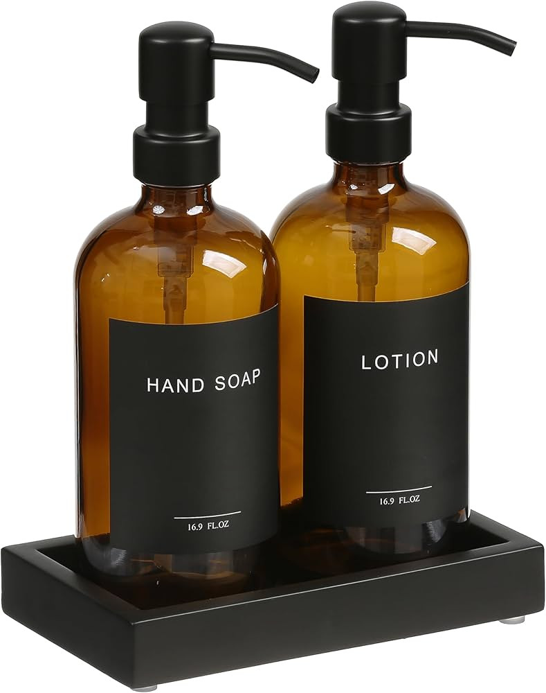 Amber Kitchen Soap Dispenser Set with Tray - Hand and Dish Soap Dispenser for Kitchen,Modern Kitc... | Amazon (US)