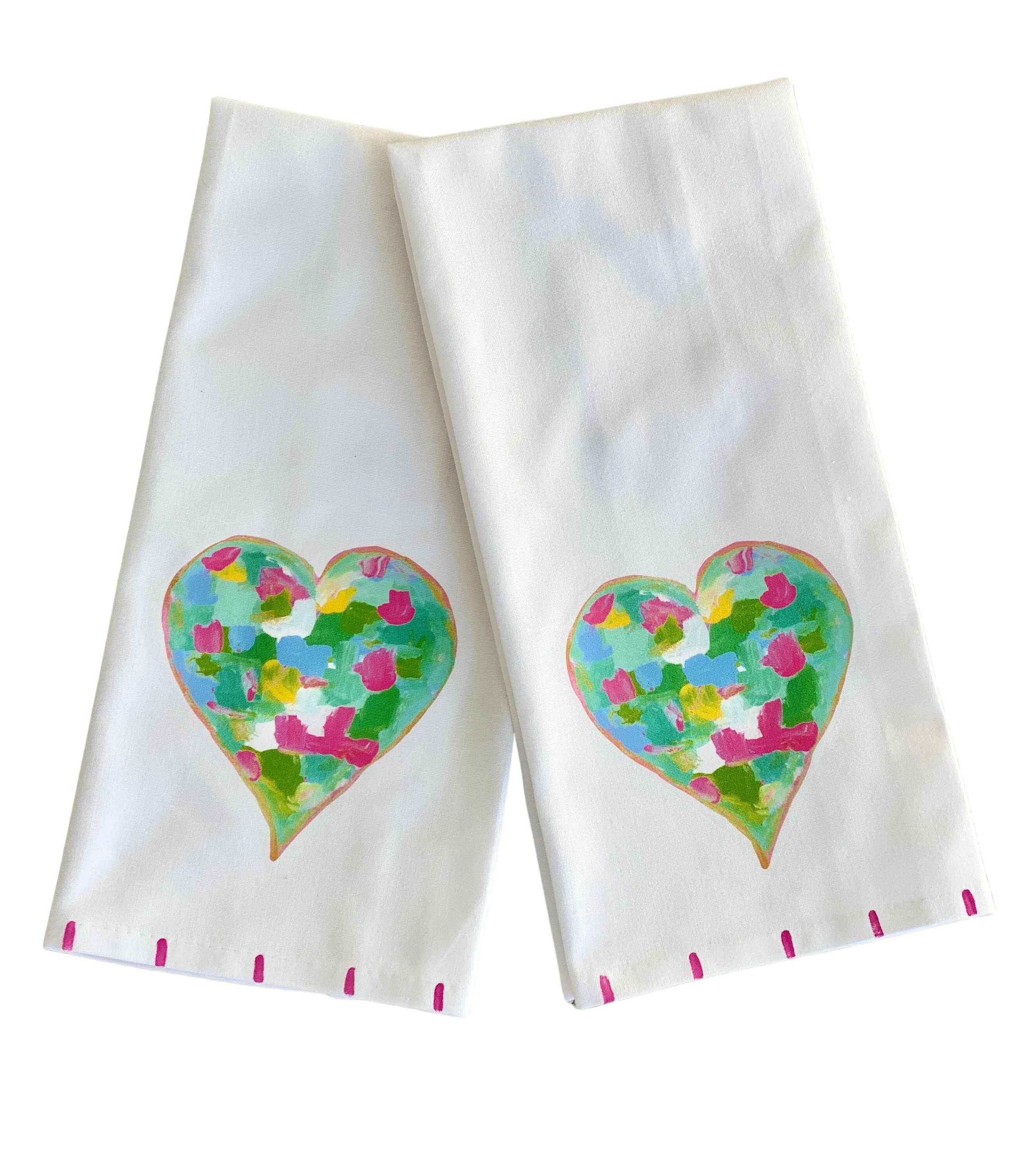 Buy Valentine Kitchen Linens, Tea Towels | Lemondasiy Design | Happy Art | Lemondaisy Design