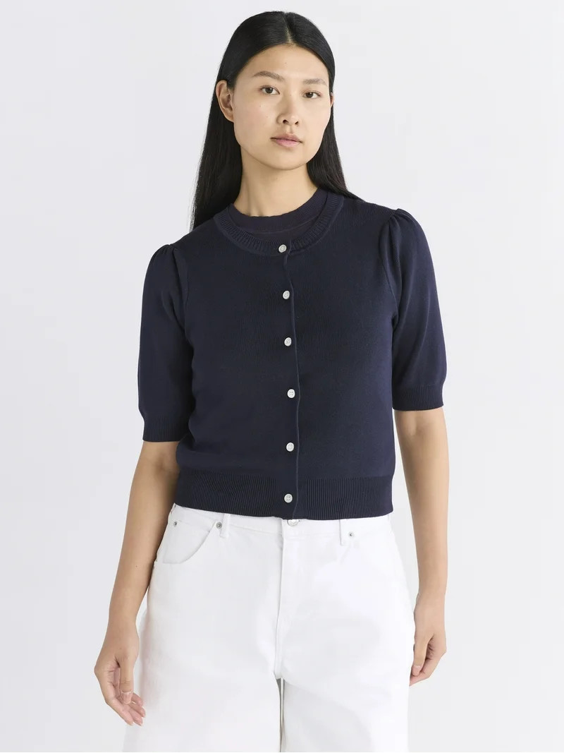 Free Assembly Women's Cardigan Sweater with Puff Sleeves, Lightweight, Size XS-XXL - Walmart.com | Walmart (US)