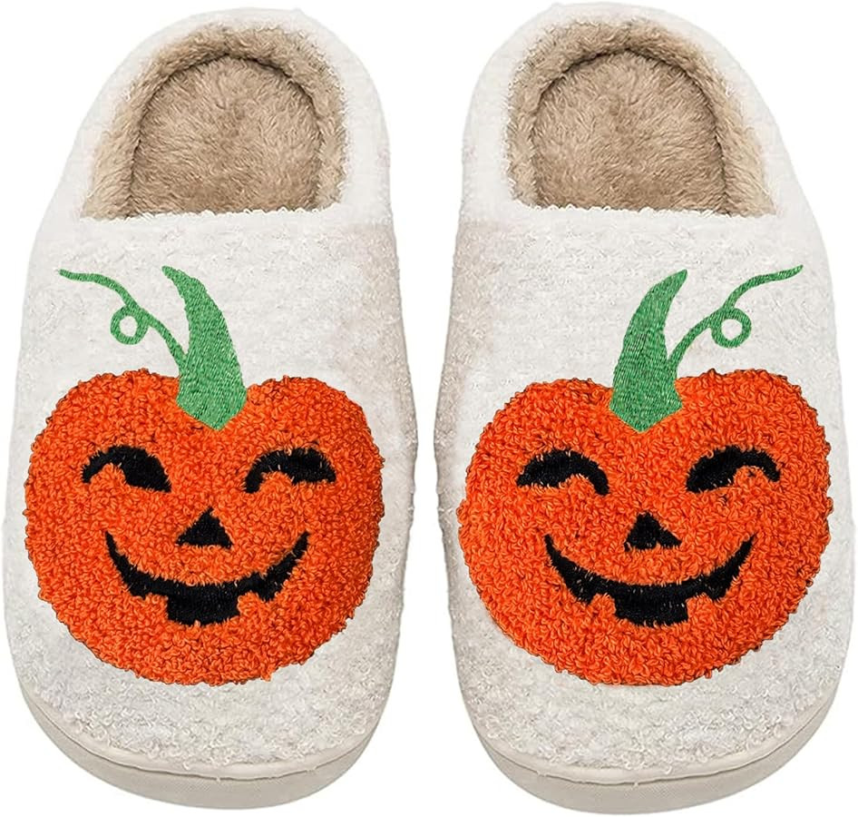 Halloween Pumpkin Slippers for Womens Mens Plush Warm Spooky Lantern Pumpkin Slippers House Shoes | Amazon (US)