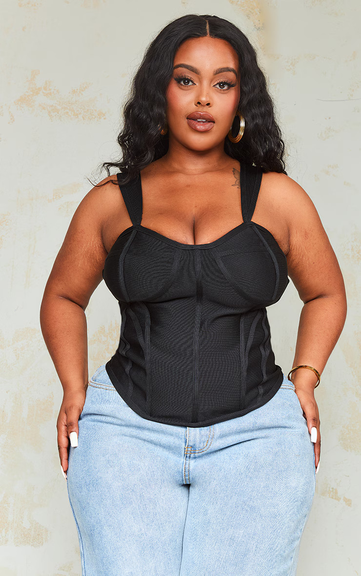 Plus Black Bandage Corset | PrettyLittleThing US