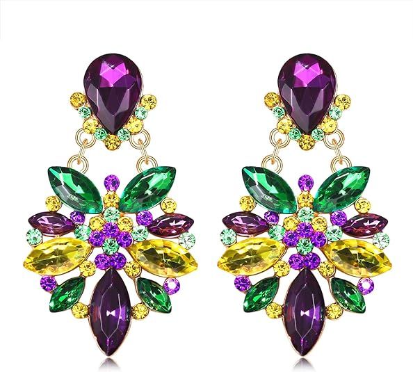 Vogueknock Mardi Gras Earrings for Women Multi Marquise Stone Flower Teardrop Dangle Earrings Car... | Amazon (US)