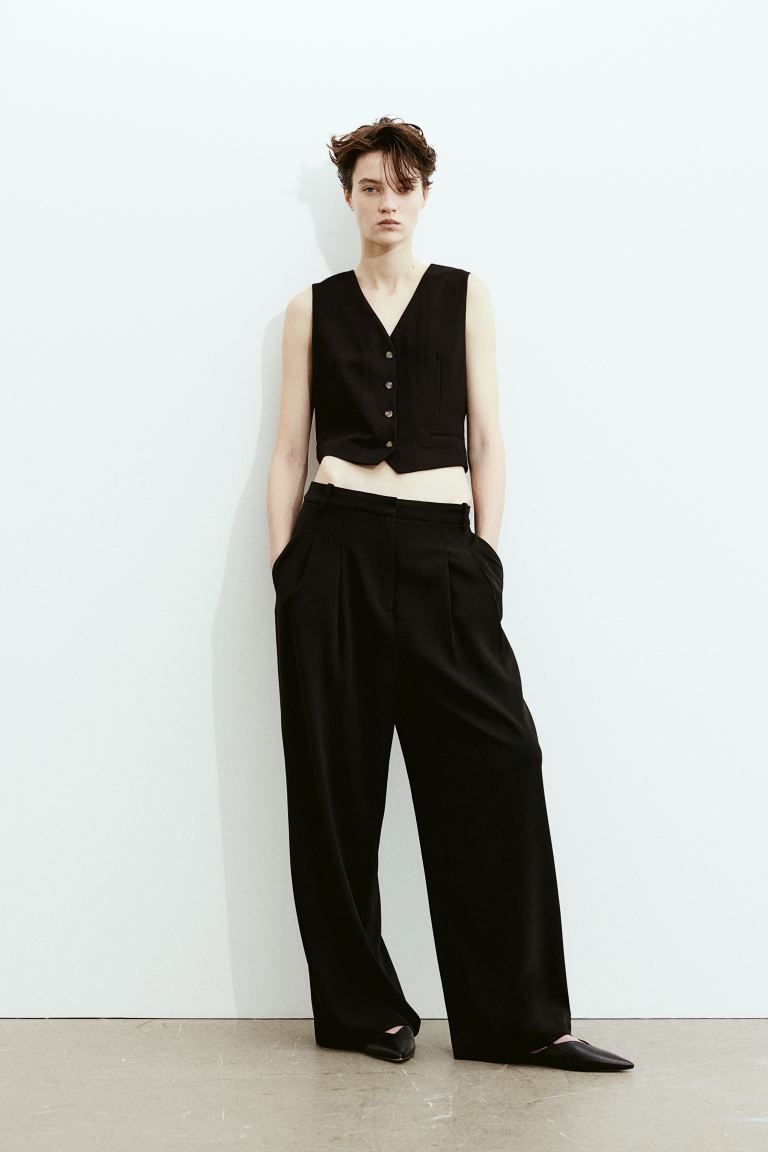 Wide-leg Pants - High waist - Long - Black - Ladies | H&M US | H&M (US + CA)