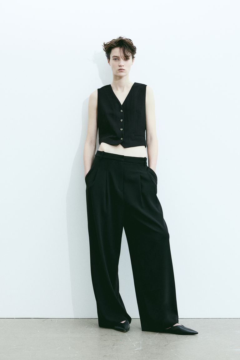 Wide trousers - Black - Ladies | H&M GB | H&M (UK, MY, IN, SG, PH, TW, HK)