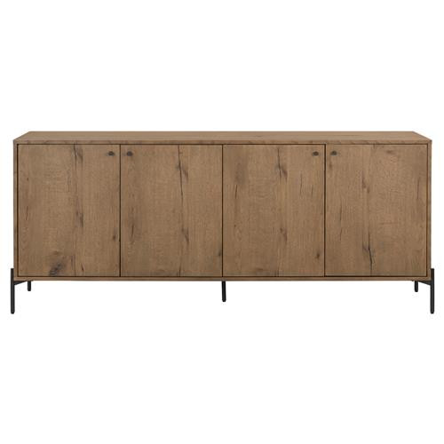 Alina Rustic Lodge Brown Oak Wood Black Iron 4 Door Rectangular Sideboard | Kathy Kuo Home