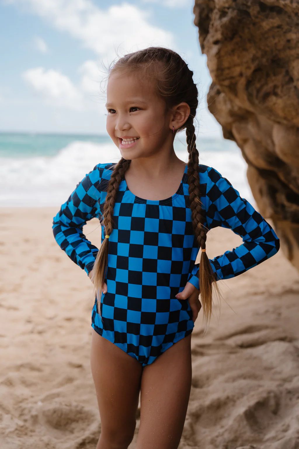 Mini Surfer Girl One Piece | Blue Check | Coral Reef Swim