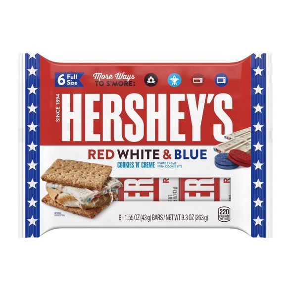 Hershey's Red, White & Blue Cookies 'n' Crème S'mores Candy Bars – 9.3oz/6ct | Target